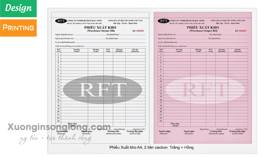 MẪU PHIẾU XUẤT NHẬP KHO CÔNG TY RFTECH BẮC NINH
